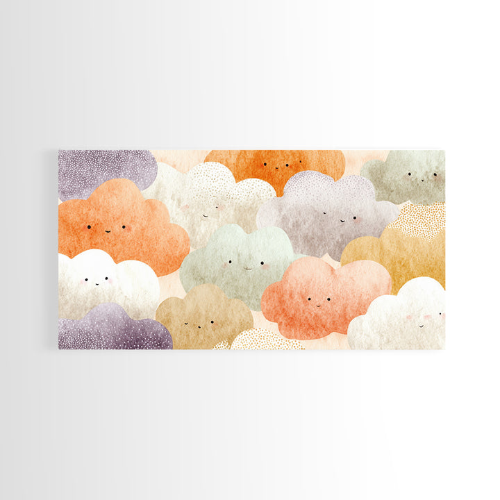 Clouds and Raindrops Canvas Print, Nursery Art, Textured Painting, Nursery Decor, Watercolor Art, Nursery, Wall Art Print, NUR-2x1-66