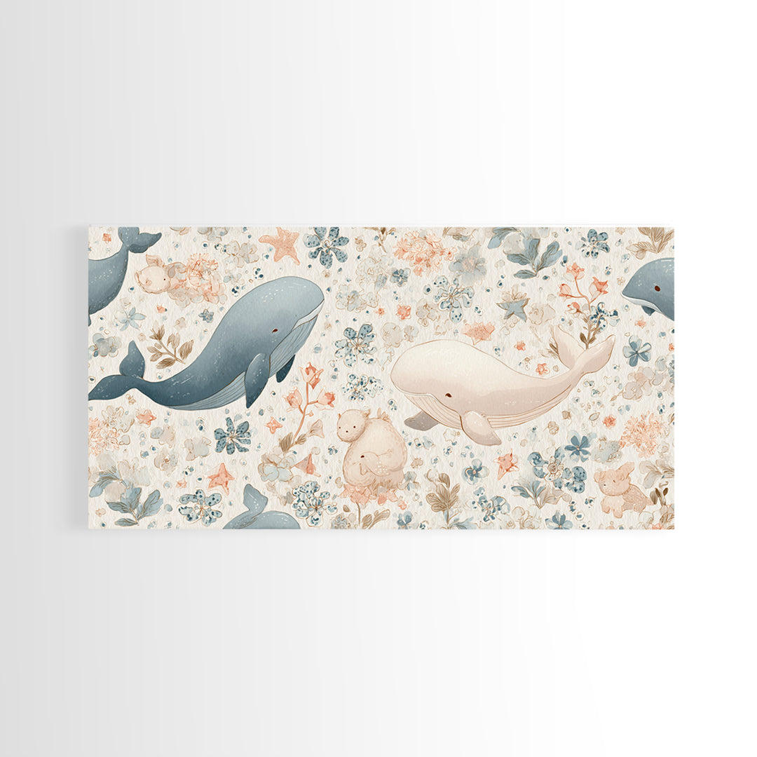 Friendly Ocean Creatures Canvas Print, Nursery Art, Printable Art, Nursery Decor, Fine Art, Nursery, Watercolor Print, NUR-2x1-68