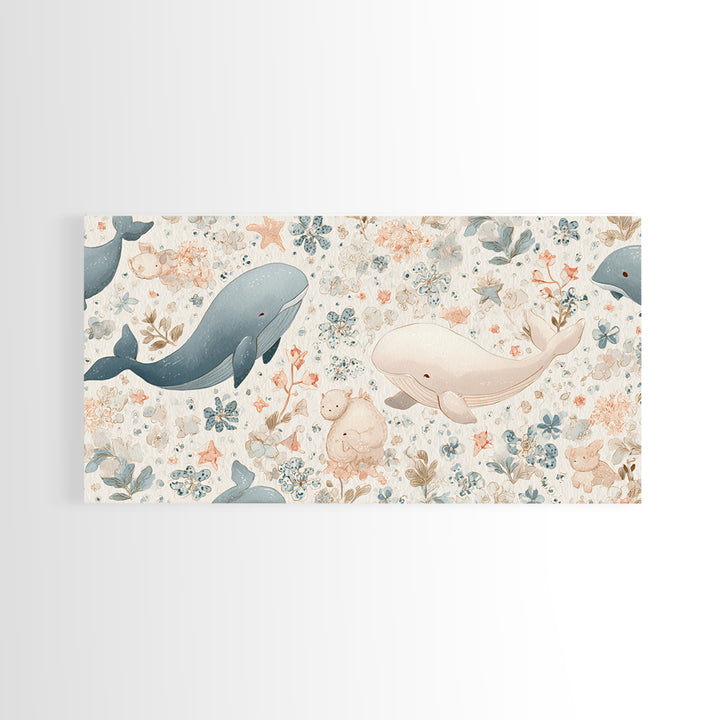 Friendly Ocean Creatures Canvas Print, Nursery Art, Printable Art, Nursery Decor, Fine Art, Nursery, Watercolor Print, NUR-2x1-68