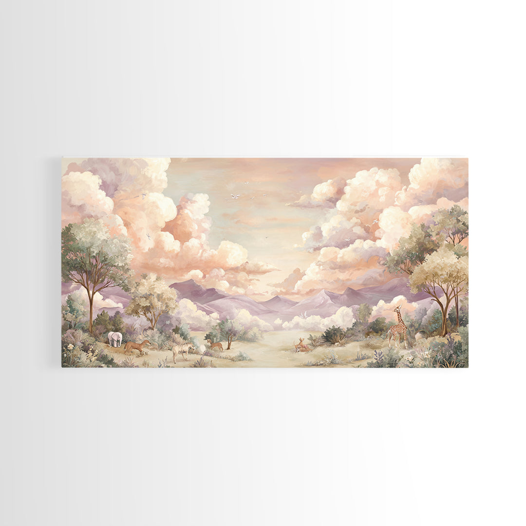 Animal Alphabet Scene Without Readable Letters Framed Canvas Print, Nursery Art, Art Print, Nursery Decor, Fine Art, Nursery, NUR-2x1-7