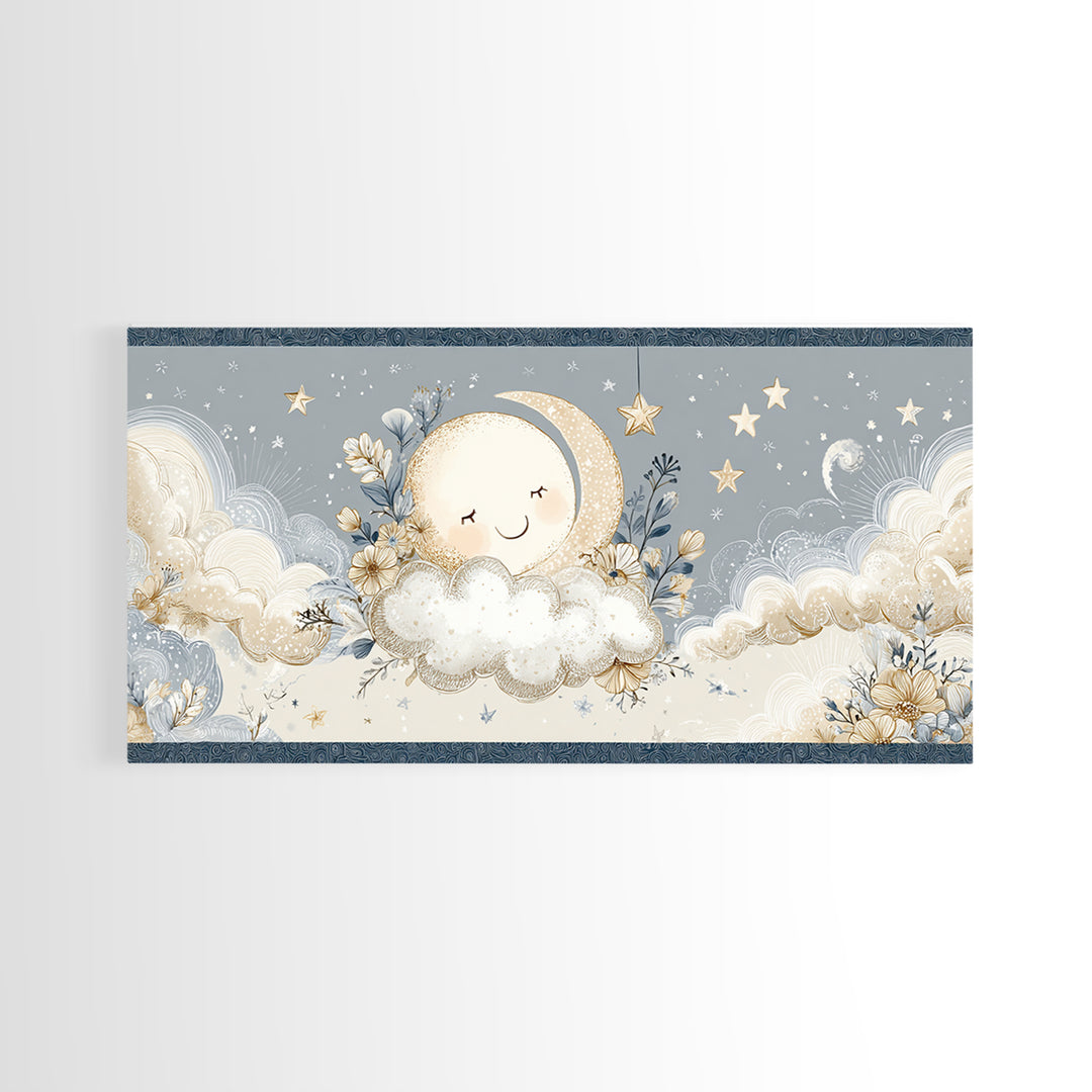 Moon and Stars Canvas Print, Nursery Art, Playroom Wall Art, Nursery Decor, Abstract Art, Nursery, Statement Artwork, NUR-2x1-71