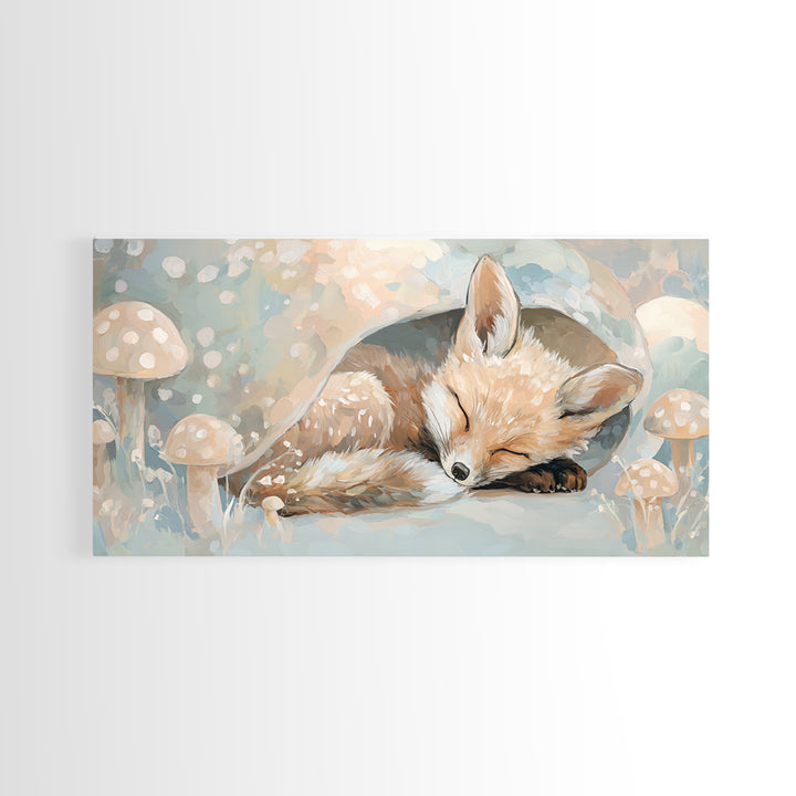Woodland Fox Tucked Framed Canvas Print, Nursery Art, Nursery, Nursery Decor, Fine Art, Nursery, Playroom Wall Decor, NUR-2x1-72