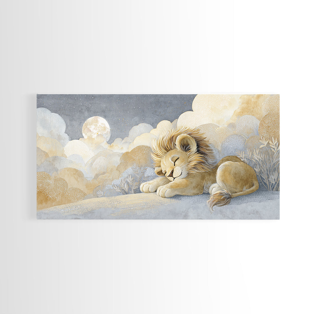 Lion Cub with Soft Golden Mane Canvas Print, Nursery Art, Printable Art, Nursery Decor, Oil Painting, Nursery, Watercolor Print, NUR-2x1-77