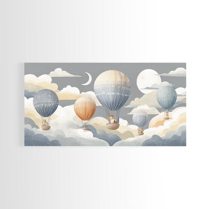 Floating Hot Air Balloon Framed Canvas Print, Nursery Art, Butterfly Wall Art, Nursery Decor, Nursery, Woodland Nursery Art, NUR-2x1-80