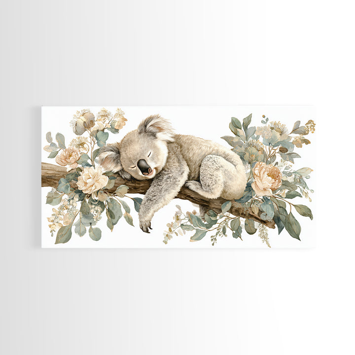Sleeping Koala on Eucalyptus Branch Framed Canvas Print, Nursery Art, Nursery, Nursery Decor, Nursery, Playroom Wall Decor, NUR-2x1-81