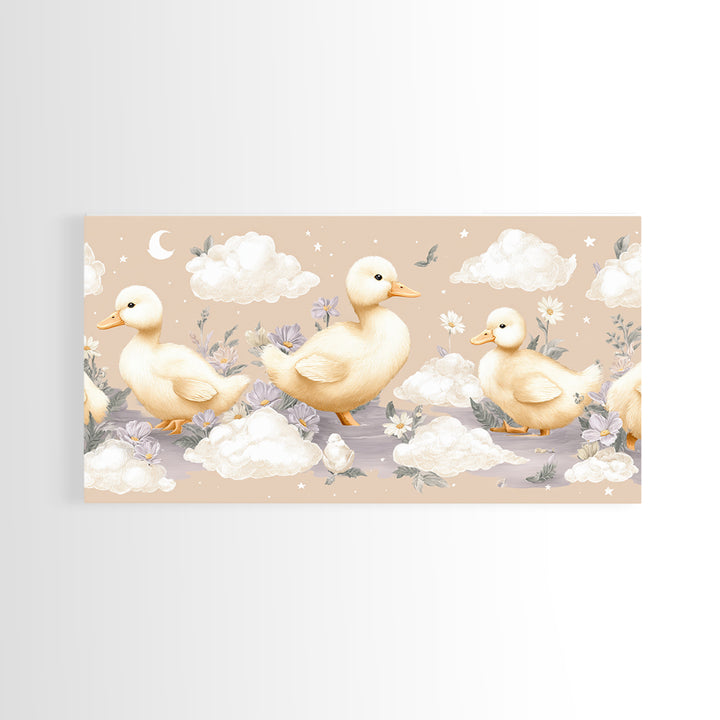 Ducklings Following a Mother Duck Canvas Print, Nursery Art, Wall Art, Nursery Decor, Oil Painting, Nursery, Nursery Prints, NUR-2x1-82