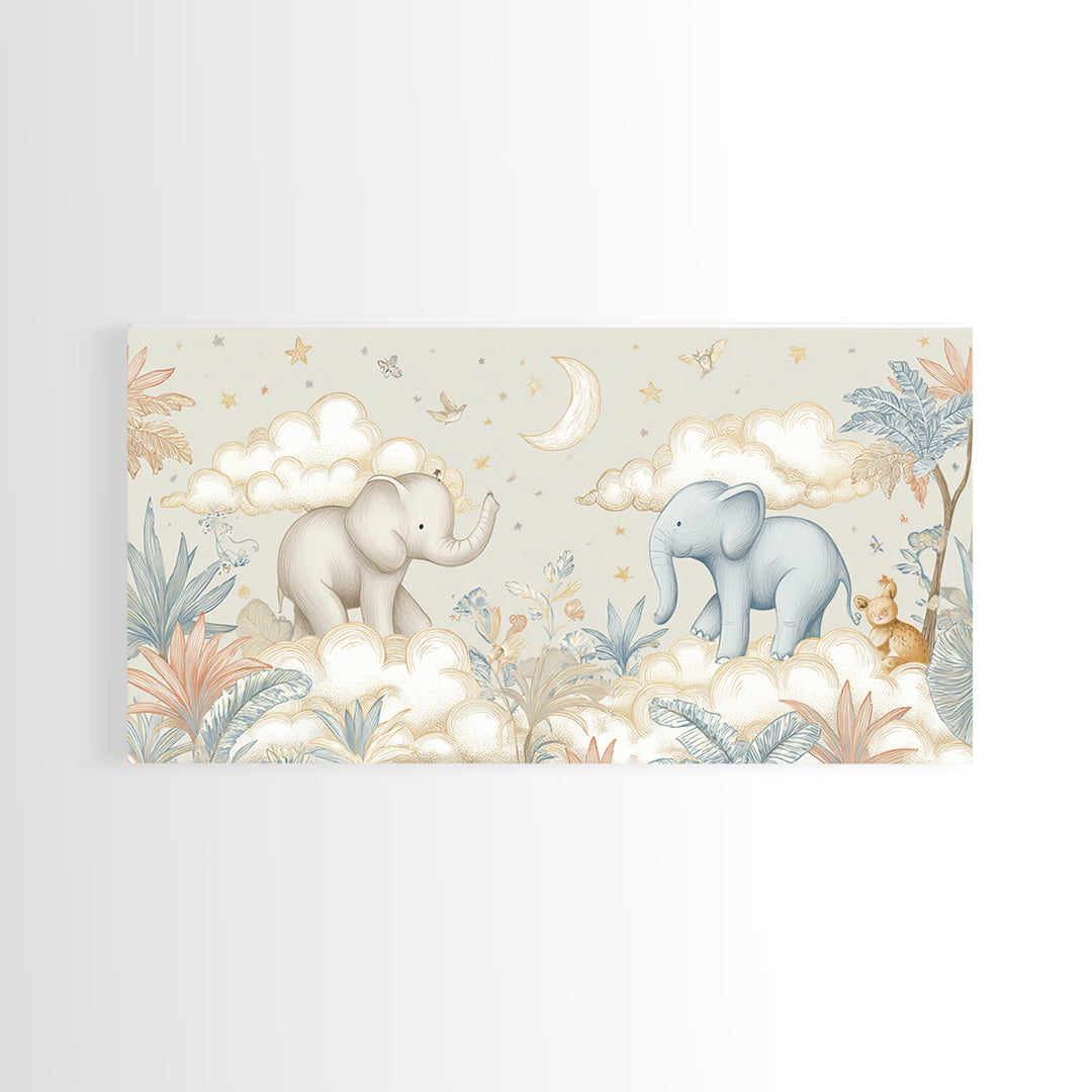 Pastel Jungle Animals Framed Canvas Print, Nursery Art, Wall Decor, Nursery Decor, Fine Art, Nursery, Playroom Decor, NUR-2x1-86