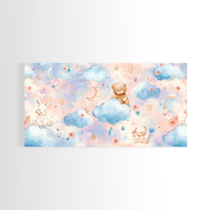 Clouds and Raindrops Framed Canvas Print, Nursery Art, Art Print, Nursery Decor, Oil Painting, Nursery 190, Wall Art Set of, NUR-2x1-90