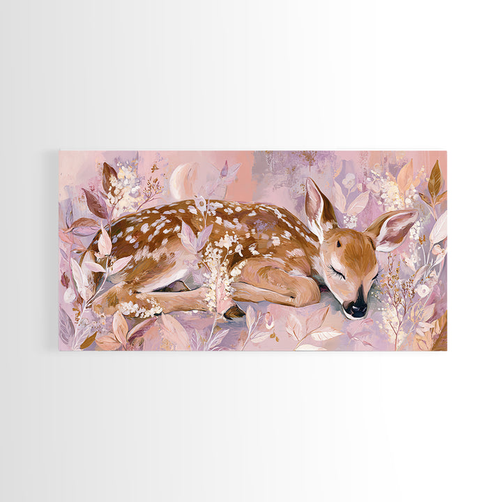 Deer Fawn Sleeping Framed Canvas Print, Nursery Art, Nursery Wall Art, Nursery Decor, Fine Art, Nursery, Woodland Nursery, NUR-2x1-91