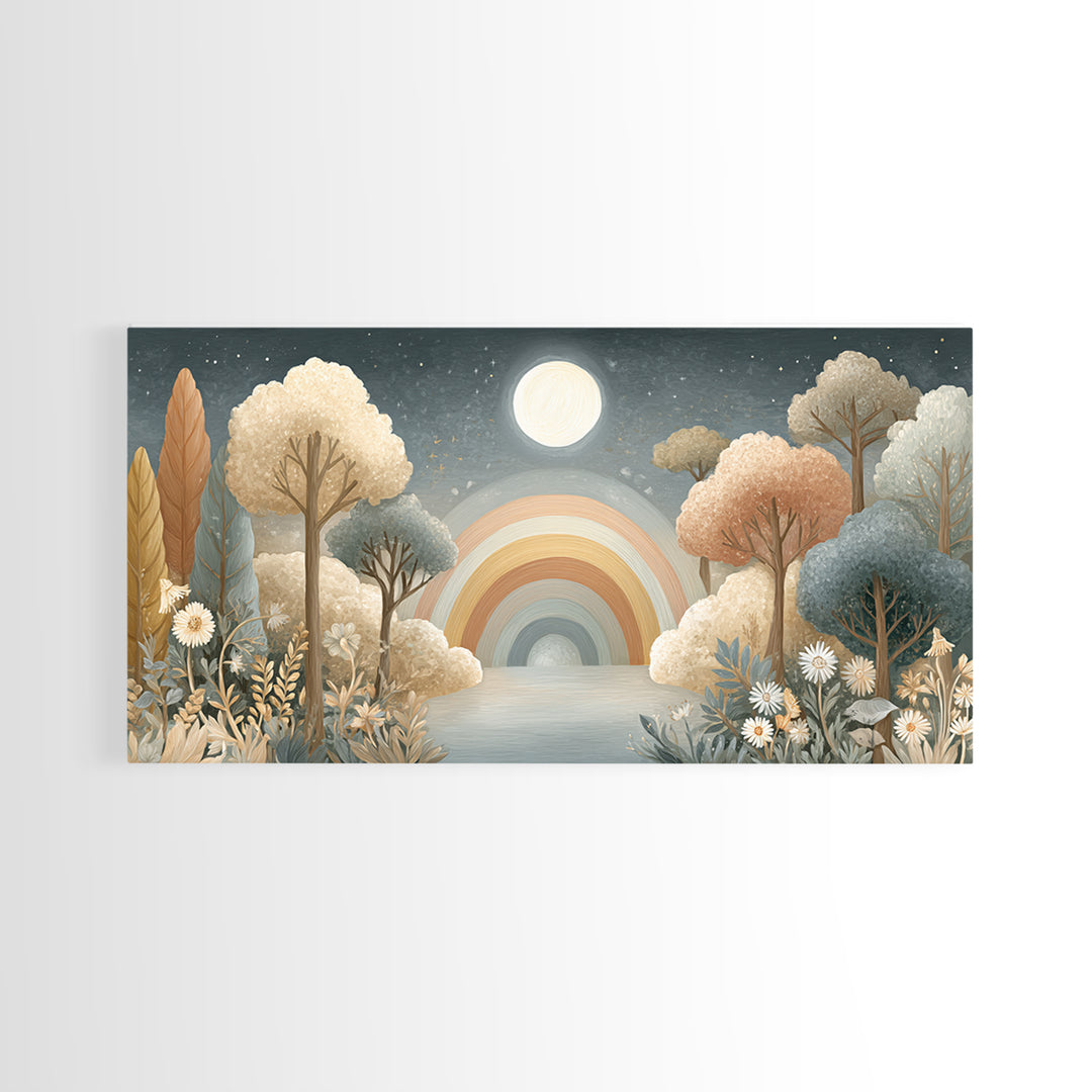 Rainbow Arch with Muted Nursery Colors Framed Canvas Print, Nursery Art, Wall Art Set of 3, Nursery Decor, Fine Art, Nursery, NUR-2x1-99