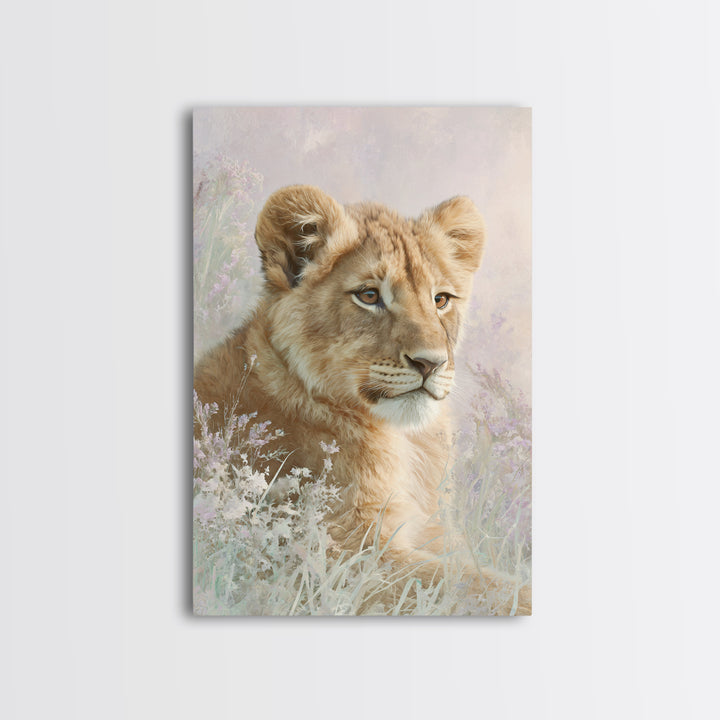 Lion Cub with Soft Golden Mane Framed Canvas Print, Nursery Art, Printable Wall Art, Nursery Decor, Abstract Art, Nursery, NUR-2x3-17