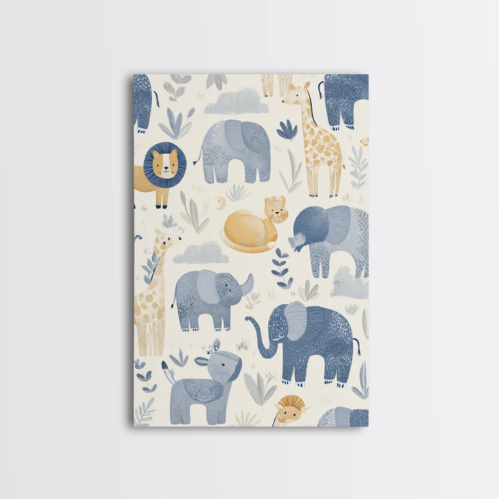Pastel Jungle Animals Framed Canvas Print, Nursery Art, Statement Artwork, Nursery Decor, Abstract Art, Nursery, NUR-2x3-2