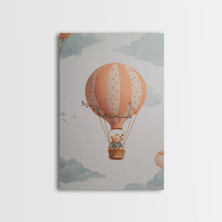 Floating Hot Air Balloon Framed Canvas Print, Nursery Art, Nursery Decor, Oil Painting, Nursery, Kids Wall Art, NUR-2x3-20