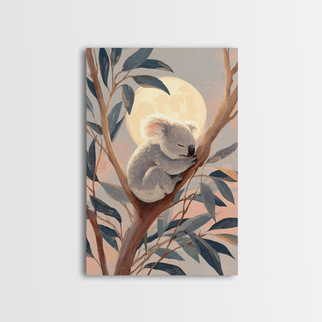 Sleeping Koala on Eucalyptus Branch Framed Canvas Print, Nursery Art, Contemporary Art, Nursery Decor, Fine Art, Nursery, NUR-2x3-21