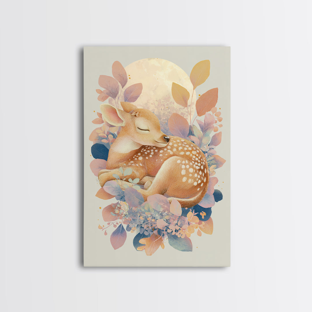 Deer Fawn Sleeping Canvas Print, Nursery Art, Fine Art Print, Nursery Decor, Fine Art, Nursery, Digital Art, Printable Wall Art, NUR-2x3-31