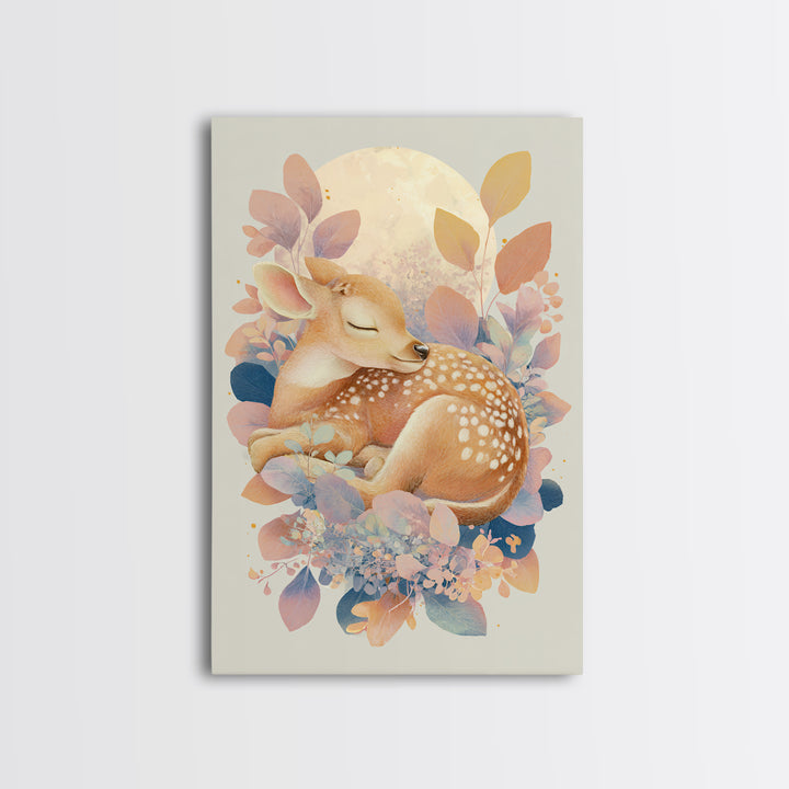 Deer Fawn Sleeping Canvas Print, Nursery Art, Fine Art Print, Nursery Decor, Fine Art, Nursery, Digital Art, Printable Wall Art, NUR-2x3-31