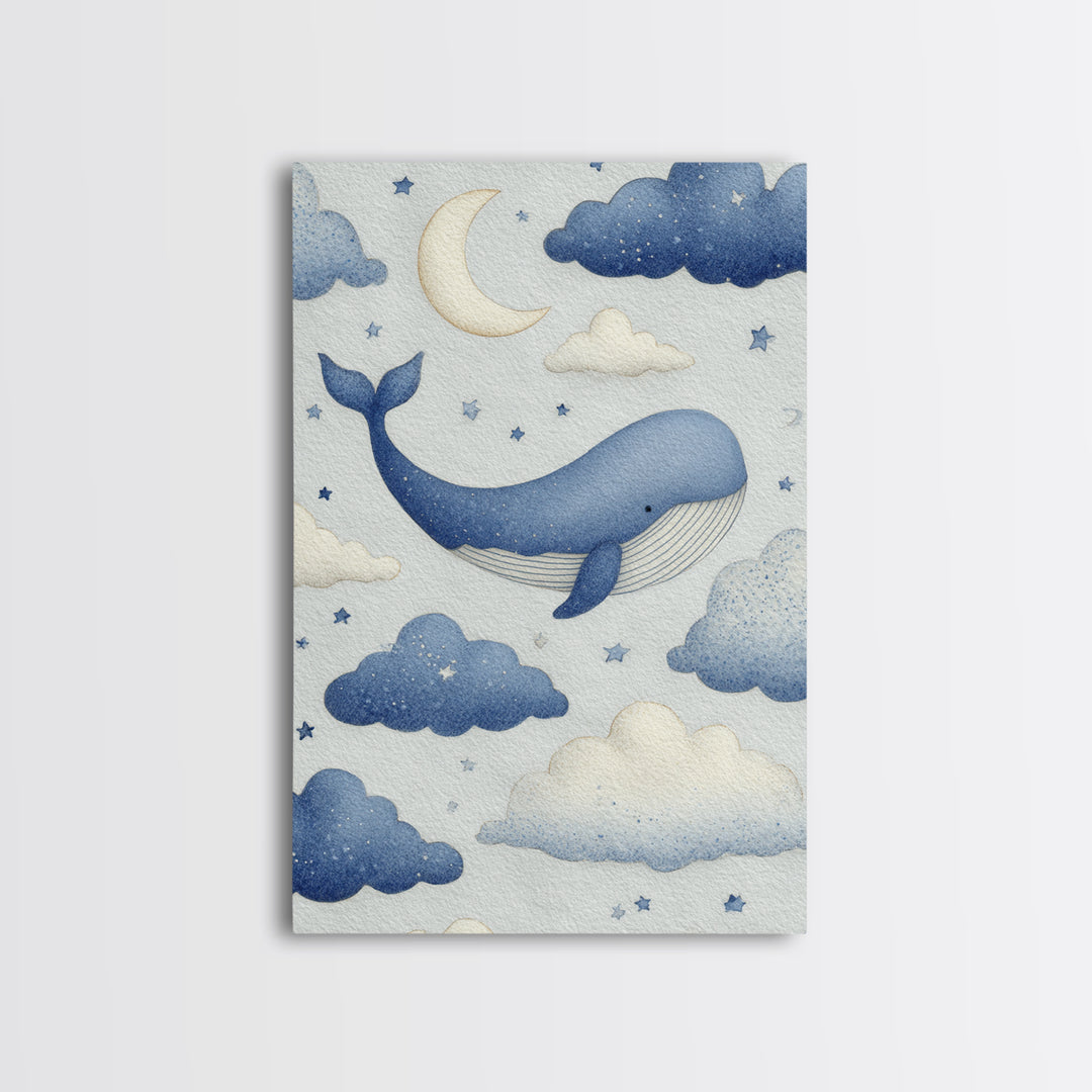Whale and Tiny Stars Canvas Print, Nursery Art, Modern Decor, Nursery Decor, Fine Art, Nursery, Art Print, Digital Art, NUR-2x3-40