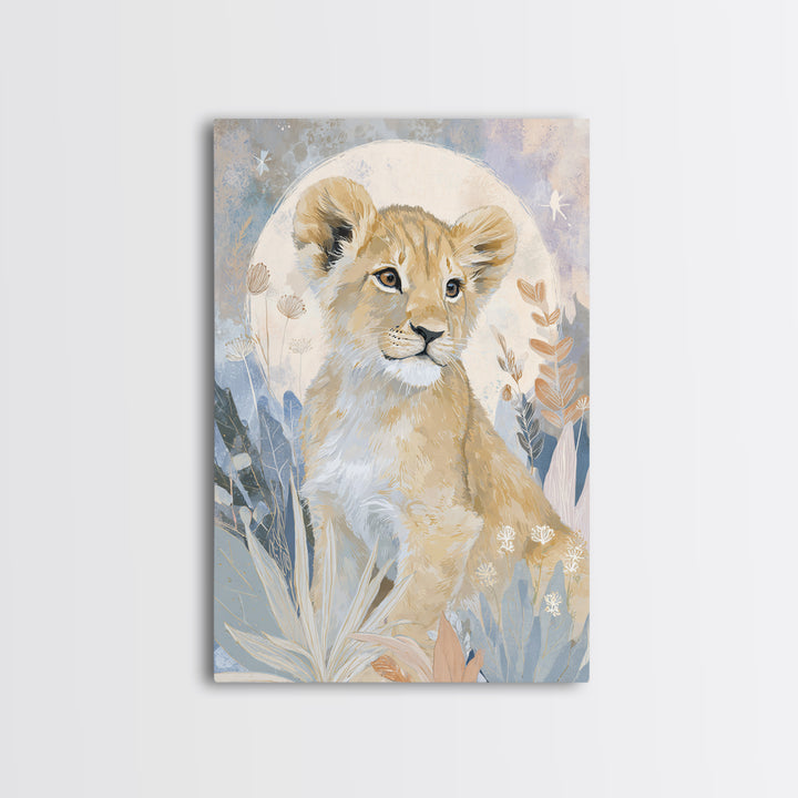 Lion Cub with Soft Golden Mane Framed Canvas Print, Nursery Art, Printable Wall Art, Nursery Decor, Abstract Art, Nursery, NUR-2x3-41