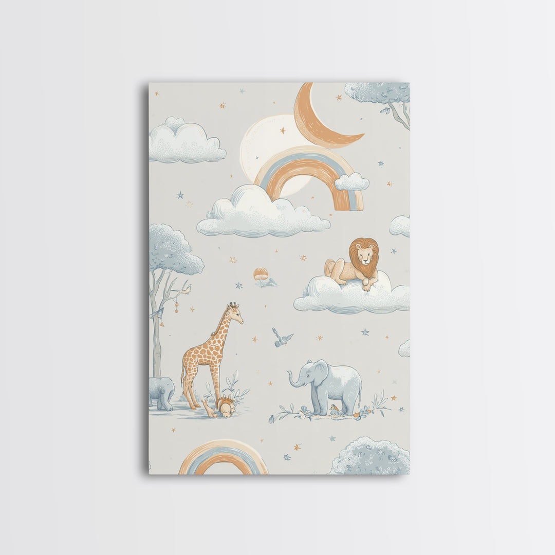 Animal Alphabet Scene Without Readable Letters Framed Canvas Print, Nursery Art, Contemporary Art, Nursery Decor, Nursery, NUR-2x3-43