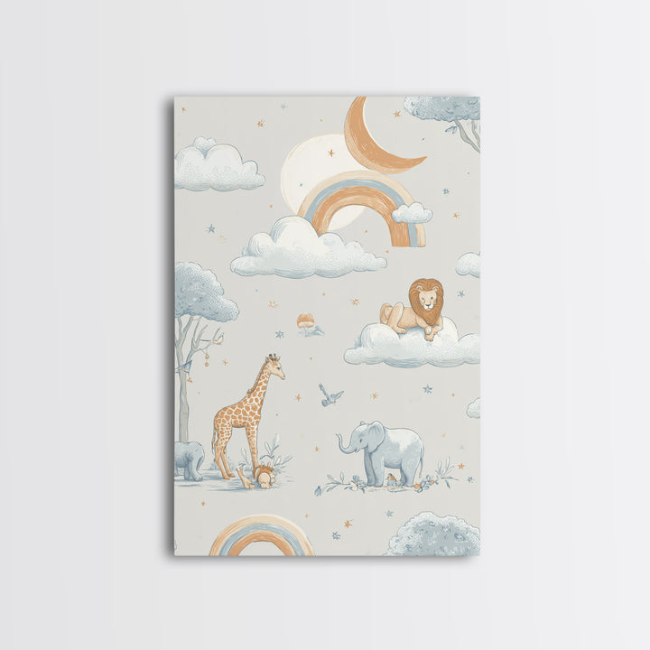 Animal Alphabet Scene Without Readable Letters Framed Canvas Print, Nursery Art, Contemporary Art, Nursery Decor, Nursery, NUR-2x3-43