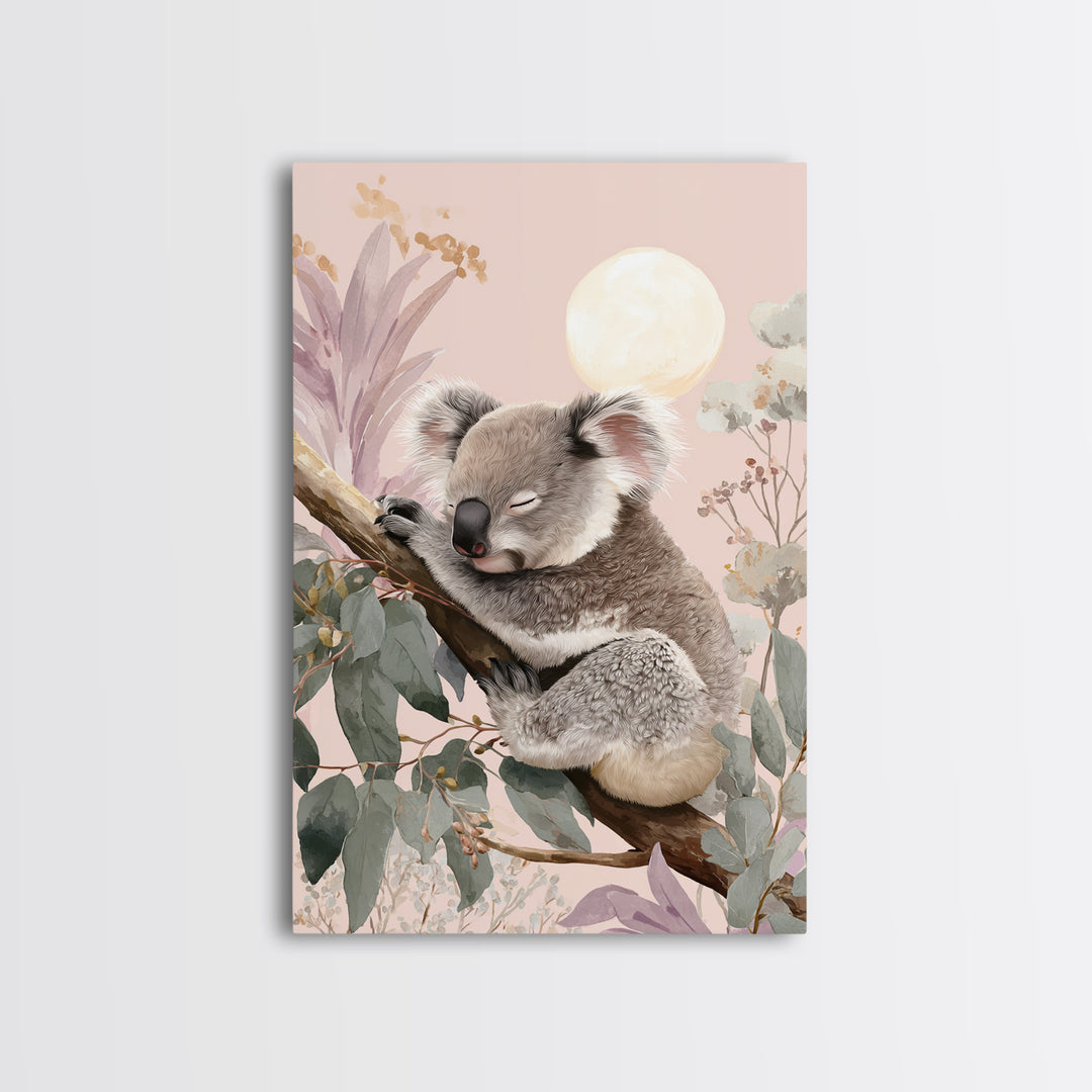 Sleeping Koala on Eucalyptus Branch Canvas Print, Nursery Art, Wall Hangings, Nursery Decor, Oil Painting, Nursery, NUR-2x3-45