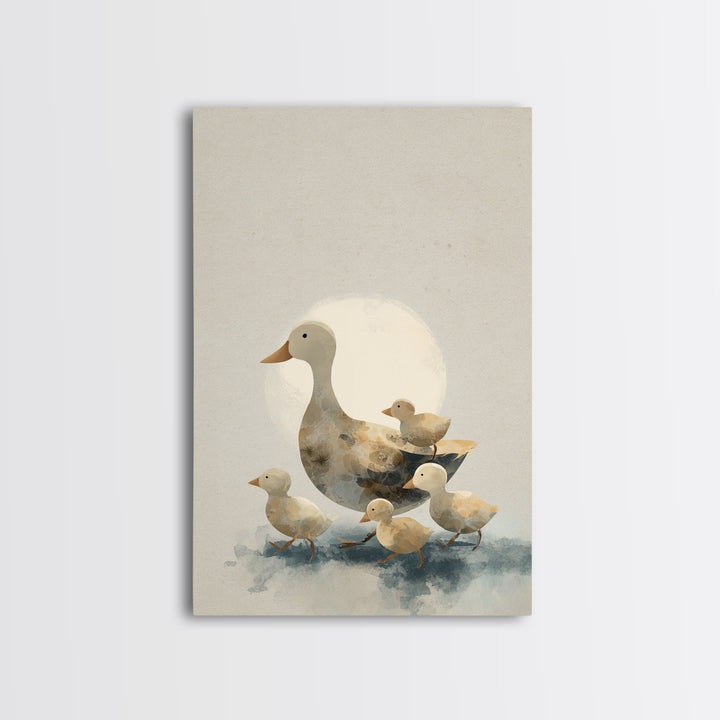 Ducklings Following a Mother Duck Framed Canvas Print, Nursery Art, Textured Painting, Nursery Decor, Fine Art, Nursery, NUR-2x3-46