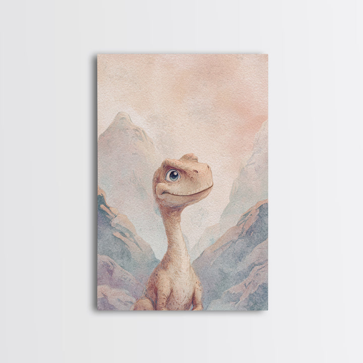 Tiny Dinosaur with Friendly Expression Framed Canvas Print, Nursery Art, Wall Art, Nursery Decor, Abstract Art, Nursery, NUR-2x3-47