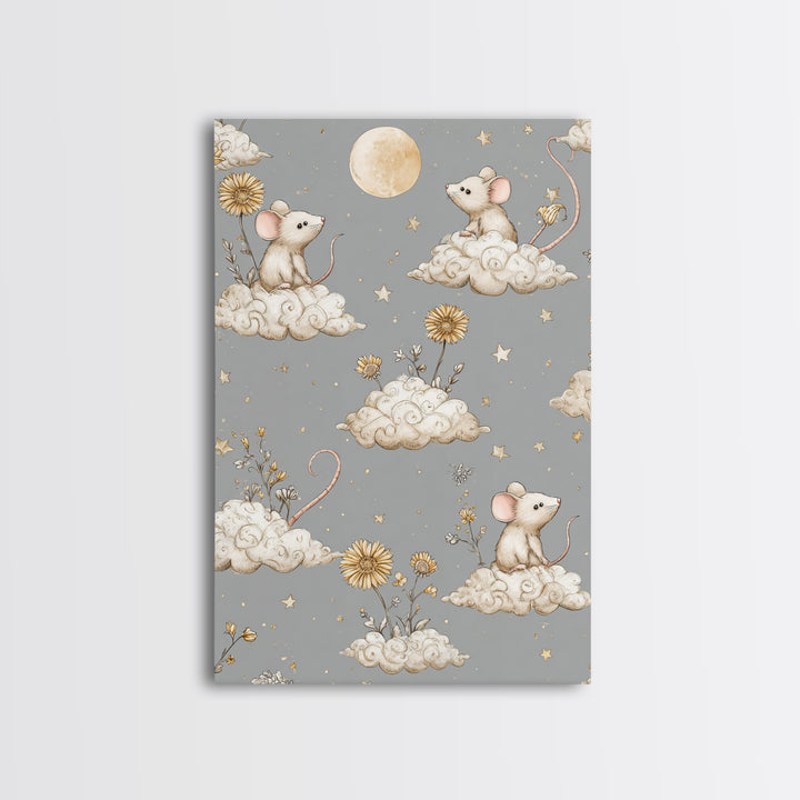 Ballet Mouse in Storybook Style Framed Canvas Print, Nursery Art, Boho Decor, Nursery Decor, Fine Art, Nursery, Wall Hangings, NUR-2x3-52
