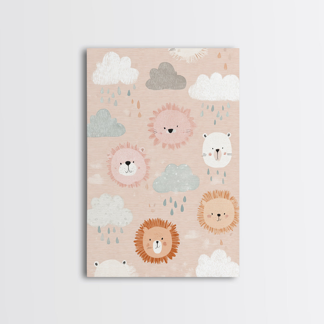 Clouds and Raindrops Canvas Print, Nursery Art, Minimalist Decor, Nursery Decor, Fine Art, Nursery, Nursery Wall Decor, NUR-2x3-54