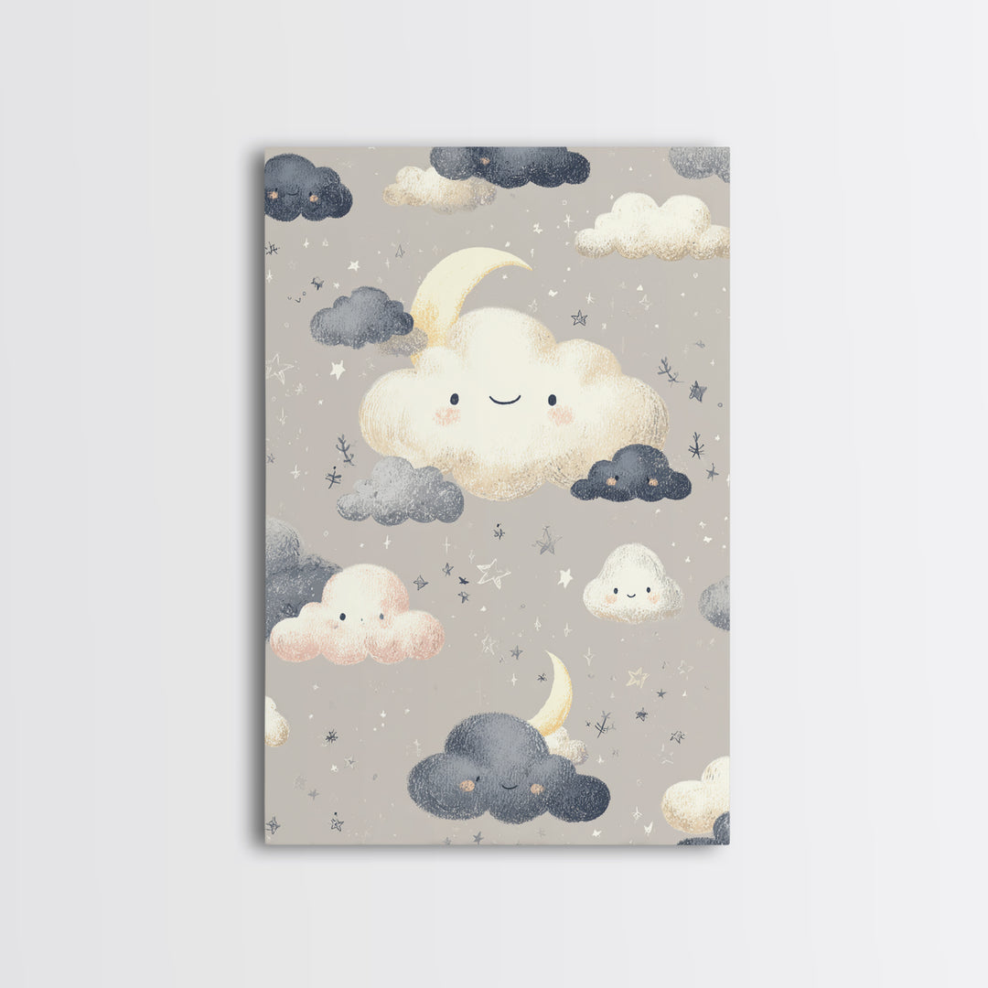 Moon and Stars Framed Canvas Print, Nursery Art, Digital Art, Nursery Decor, Oil Painting, Nursery, Girl Nursery Decor, NUR-2x3-59
