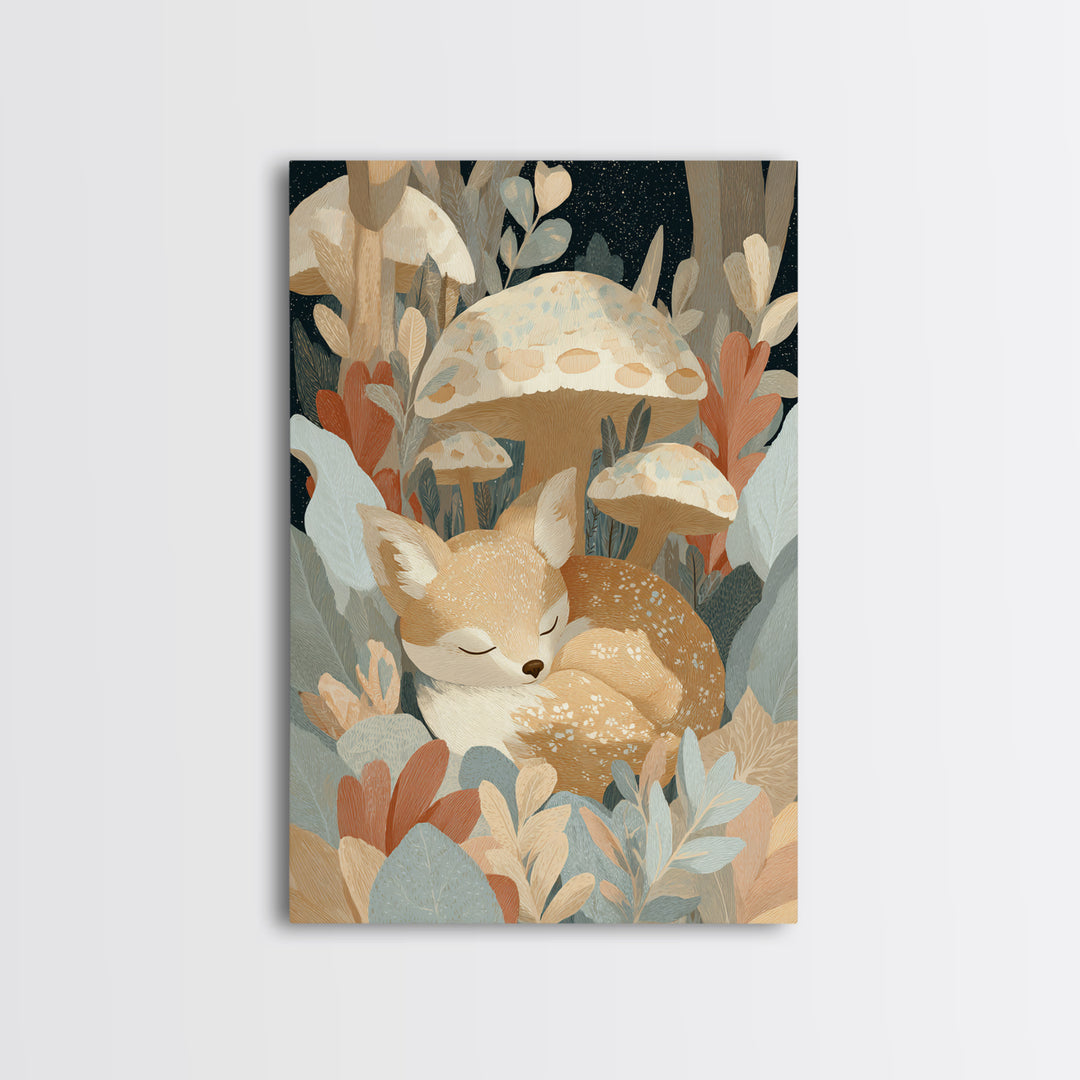 Woodland Fox Tucked Framed Canvas Print, Nursery Art, Wall Art, Nursery Decor, Nursery, Nursery Prints, Playroom Decor, NUR-2x3-60