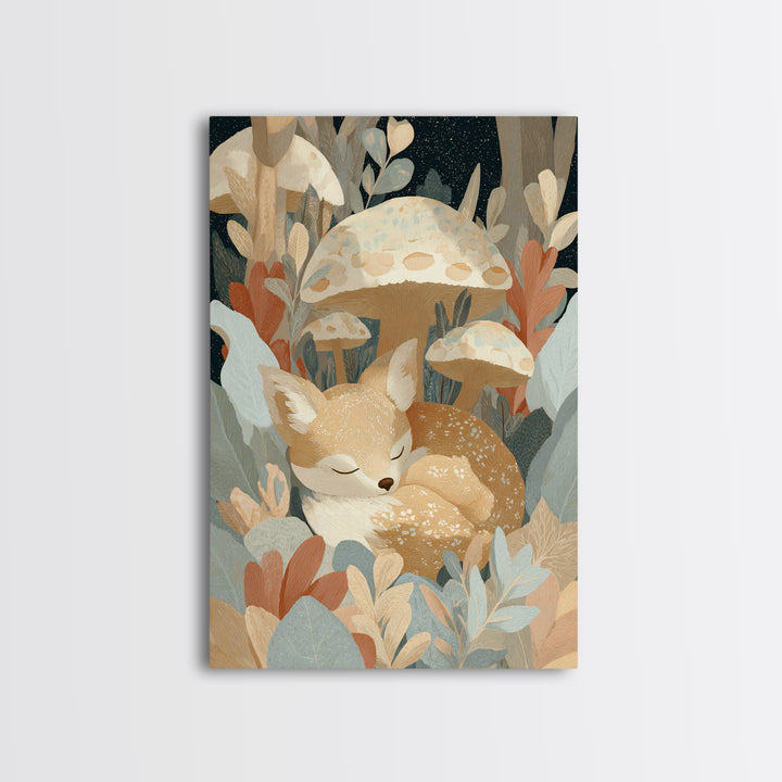 Woodland Fox Tucked Framed Canvas Print, Nursery Art, Wall Art, Nursery Decor, Nursery, Nursery Prints, Playroom Decor, NUR-2x3-60