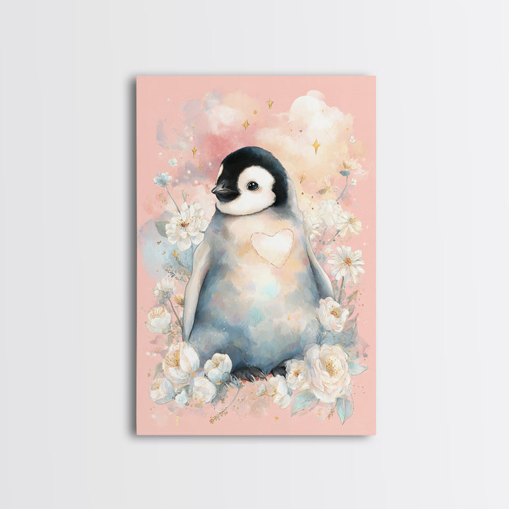 Penguin Holding a Little Heart Shape Canvas Print, Nursery Art, Wall Decor, Nursery Decor, Fine Art, Nursery, Playroom Decor, NUR-2x3-66