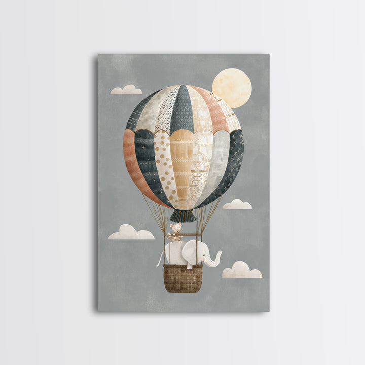 Floating Hot Air Balloon Framed Canvas Print, Nursery Art, Printable Art, Nursery Decor, Fine Art, Nursery, Watercolor Print, NUR-2x3-68