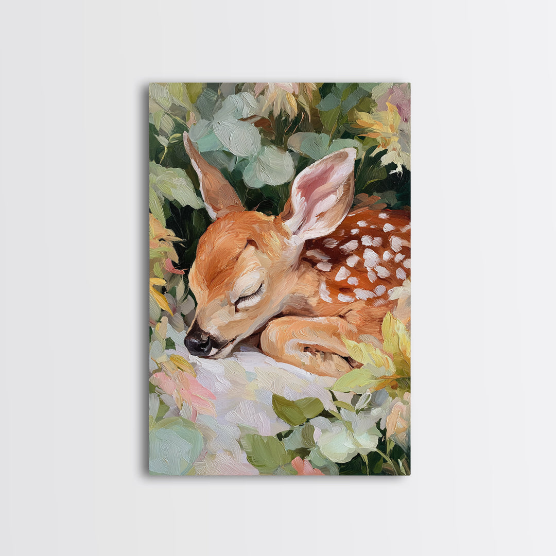 Deer Fawn Sleeping Canvas Print, Nursery Art, Playroom Wall Art, Nursery Decor, Fine Art, Nursery, Statement Artwork, NUR-2x3-7