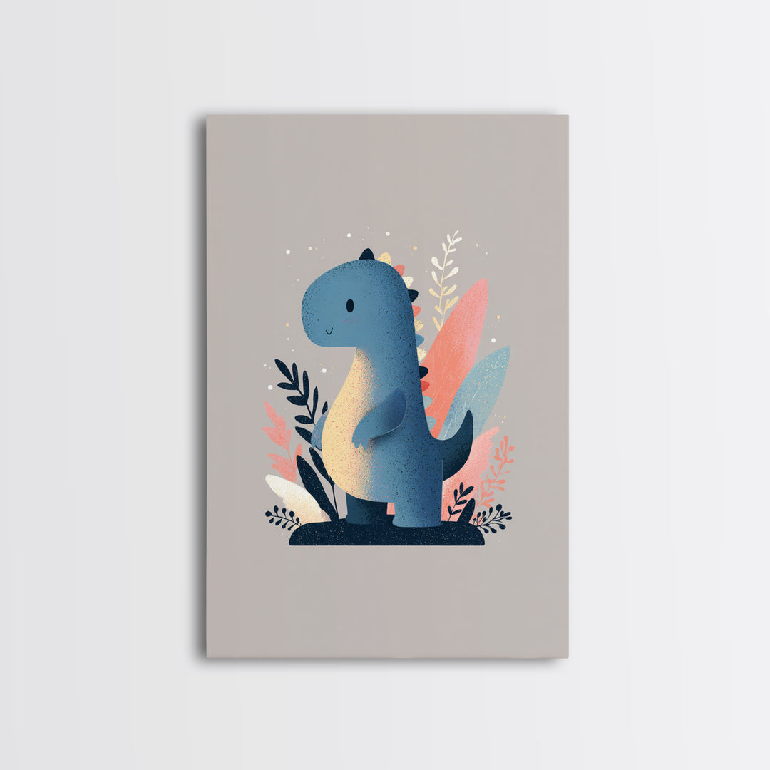 Tiny Dinosaur with Friendly Expression Canvas Print, Nursery Art, Nursery Decor, Nursery, Kids Wall Art, Woodland Nursery, NUR-2x3-71