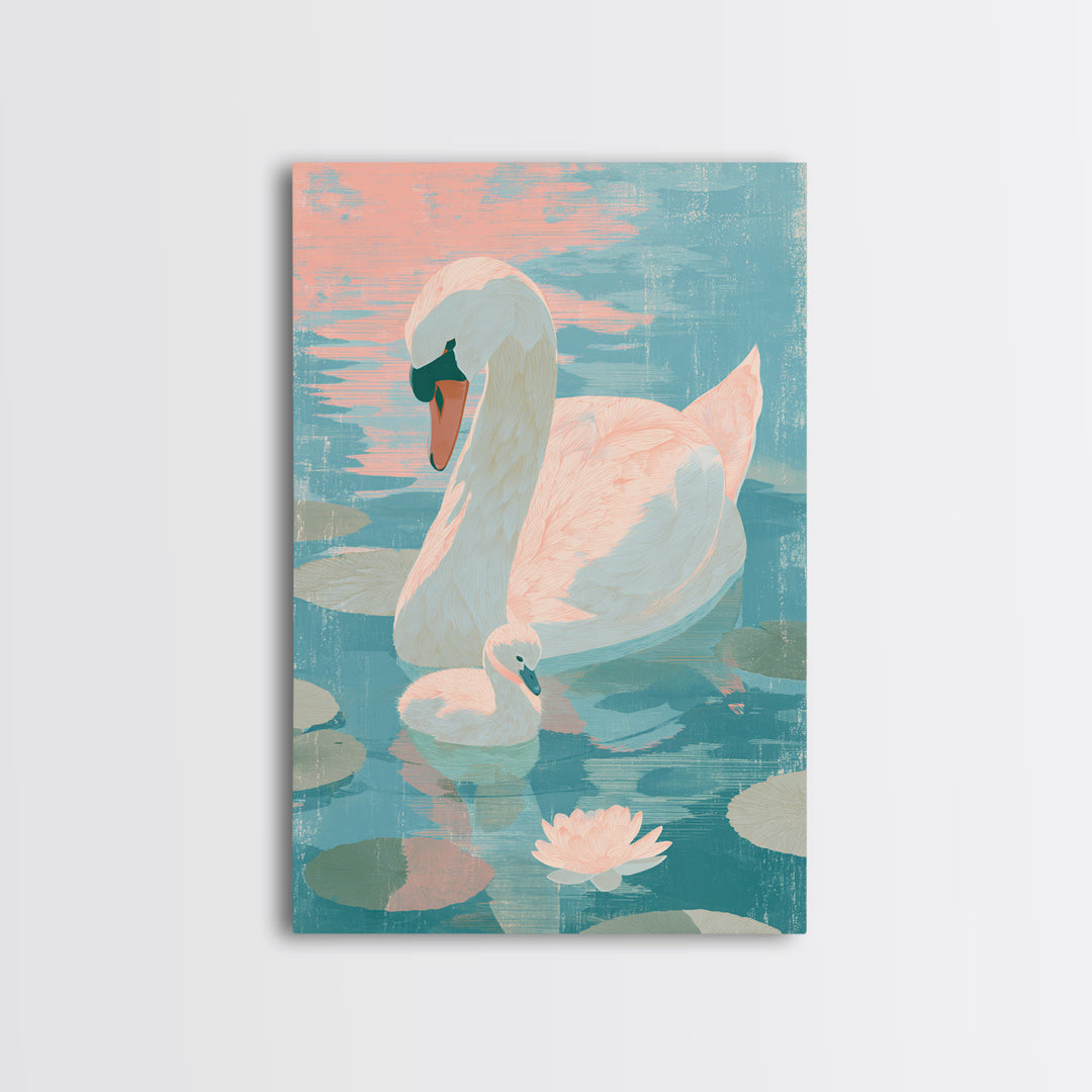 Swan and Cygnet Canvas Print, Nursery Art, Nursery Decor, Oil Painting, Nursery, Wall Art Print, Nursery Wall Decor, NUR-2x3-72