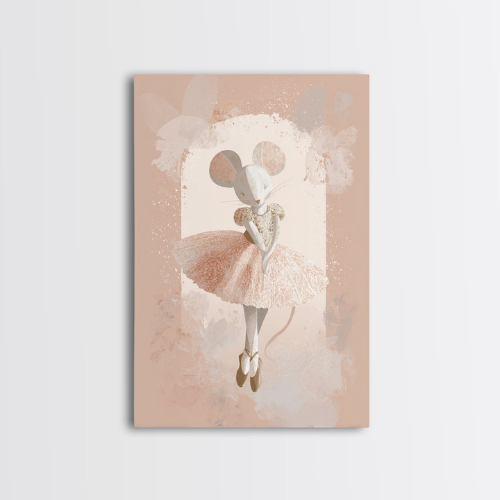 Ballet Mouse in Storybook Style Framed Canvas Print, Nursery Art, Girl Nursery Decor, Nursery Decor, Fine Art, Nursery, NUR-2x3-76