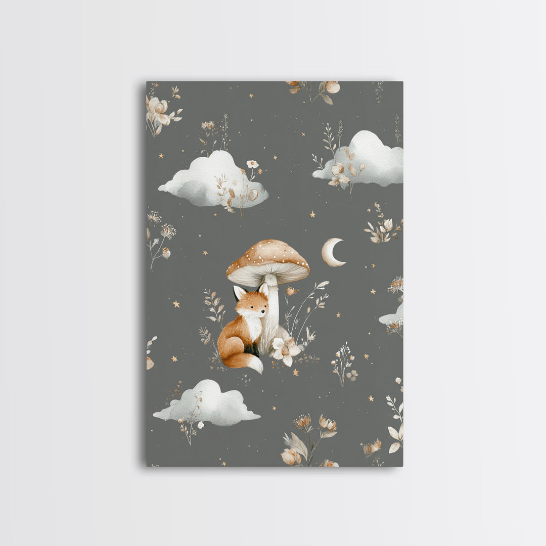 Woodland Fox Tucked Framed Canvas Print, Nursery Art, Playroom Wall Art, Nursery Decor, Fine Art, Nursery, Statement Artwork, NUR-2x3-84