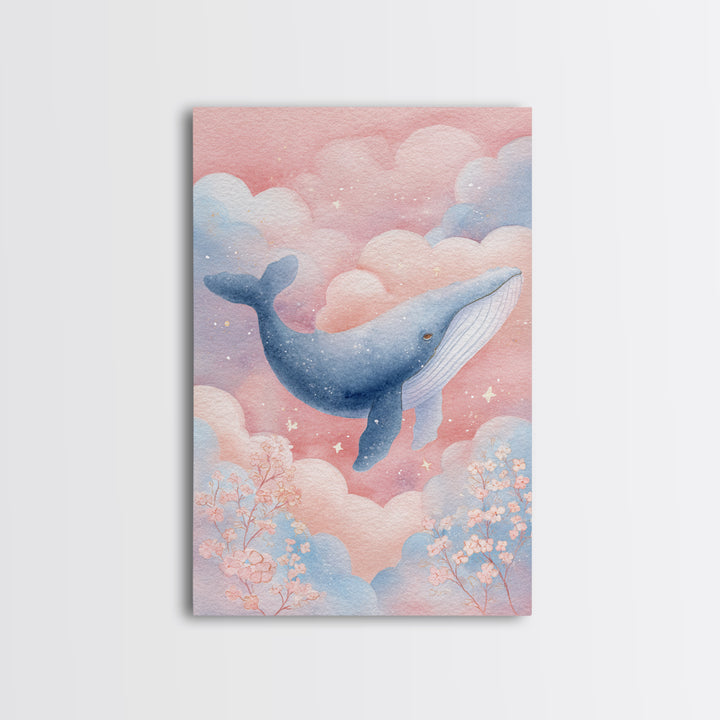 Whale and Tiny Stars Framed Canvas Print, Nursery Art, Nursery Wall Art, Nursery Decor, Fine Art, Nursery, Woodland Nursery, NUR-2x3-88