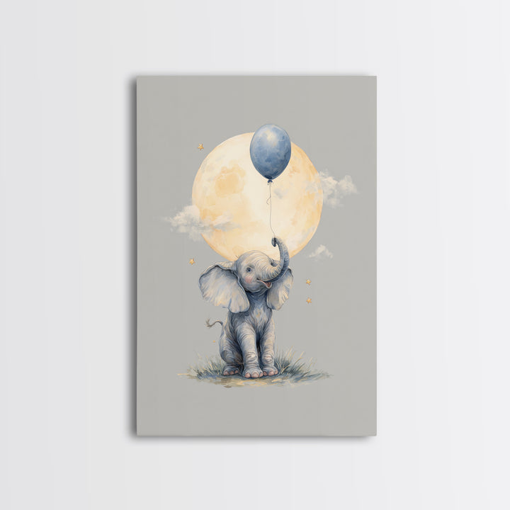 Sleepy Baby Elephant Holding a Tiny Balloon Canvas Print, Nursery Art, Art Print, Nursery Decor, Nursery 409, Wall Art Set of, NUR-2x3-9