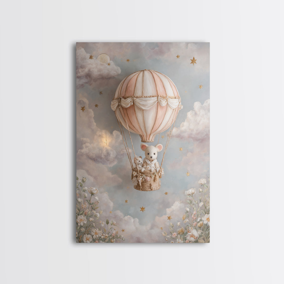 Floating Hot Air Balloon Framed Canvas Print, Nursery Art, Home Decor, Nursery Decor, Abstract Art, Nursery, Contemporary Art, NUR-2x3-92