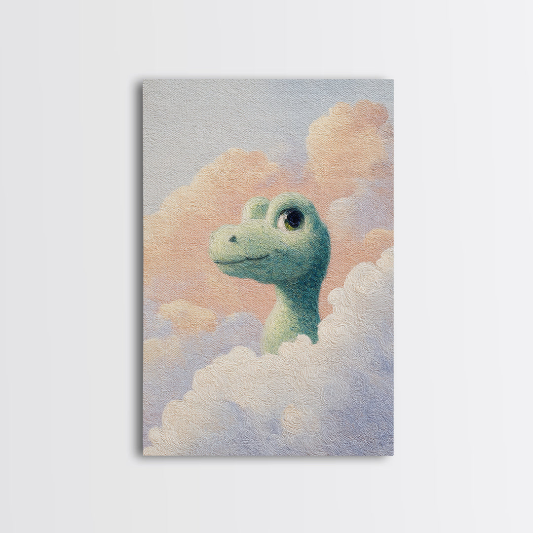 Tiny Dinosaur with Friendly Expression Canvas Print, Nursery Art, Digital Download Art, Nursery Decor, Oil Painting, Nursery, NUR-2x3-95