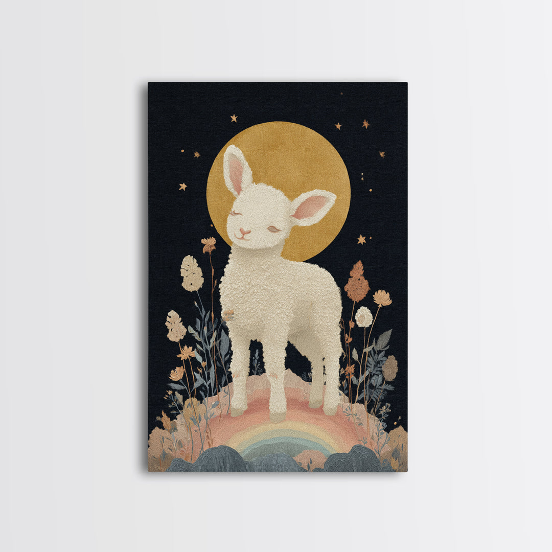 Little Lamb under a Starry Sky Canvas Print, Nursery Art, Nursery Prints, Nursery Decor, Fine Art, Nursery, Kids Wall Decor, NUR-2x3-99