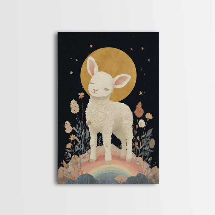 Little Lamb under a Starry Sky Canvas Print, Nursery Art, Nursery Prints, Nursery Decor, Fine Art, Nursery, Kids Wall Decor, NUR-2x3-99