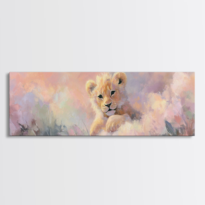 Lion Cub with Soft Golden Mane Framed Canvas Print, Nursery Art, Playroom Decor, Nursery Decor, Nursery, Kids Room Wall Art, NUR-3x1-1