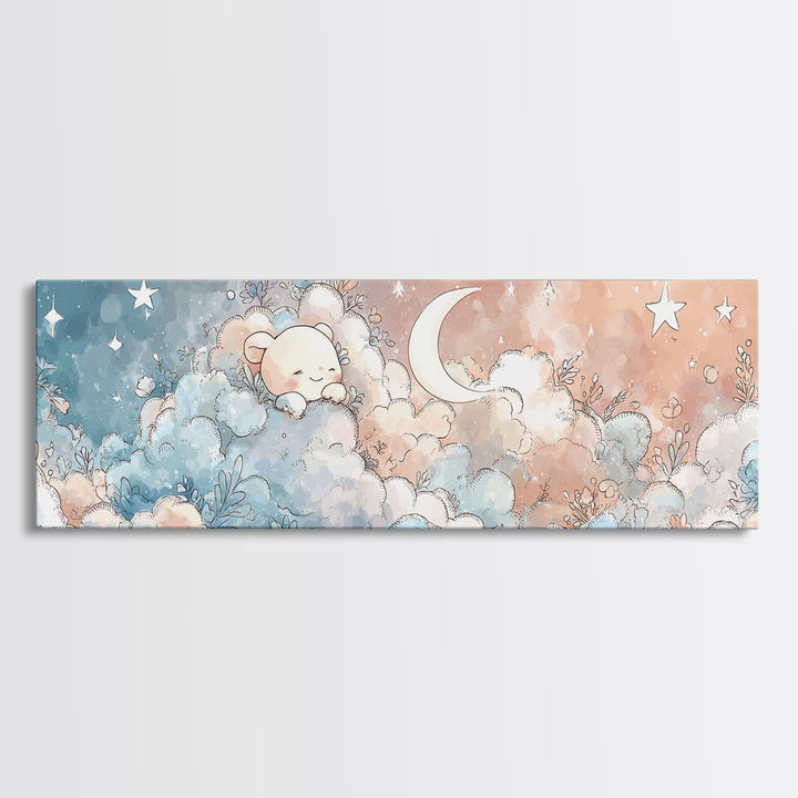 Moon and Stars Canvas Print, Nursery Art, Fine Art Print, Nursery Decor, Watercolor Art, Nursery, Digital Art, NUR-3x1-19