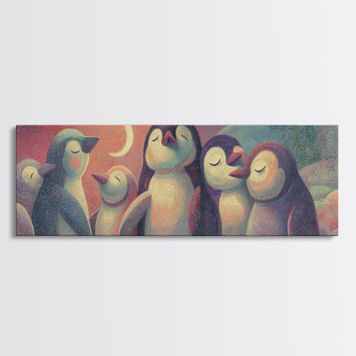 Penguin Holding a Little Heart Shape Framed Canvas Print, Nursery Art, Wall Hangings, Nursery Decor, Abstract Art, Nursery, NUR-3x1-2