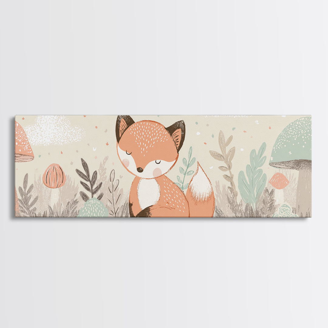 Woodland Fox Tucked Canvas Print, Nursery Art, Kids Room Wall Art, Nursery Decor, Fine Art, Nursery, Luxury Decor, Room Decor, NUR-3x1-20