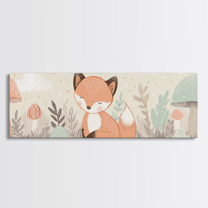 Woodland Fox Tucked Canvas Print, Nursery Art, Kids Room Wall Art, Nursery Decor, Fine Art, Nursery, Luxury Decor, Room Decor, NUR-3x1-20